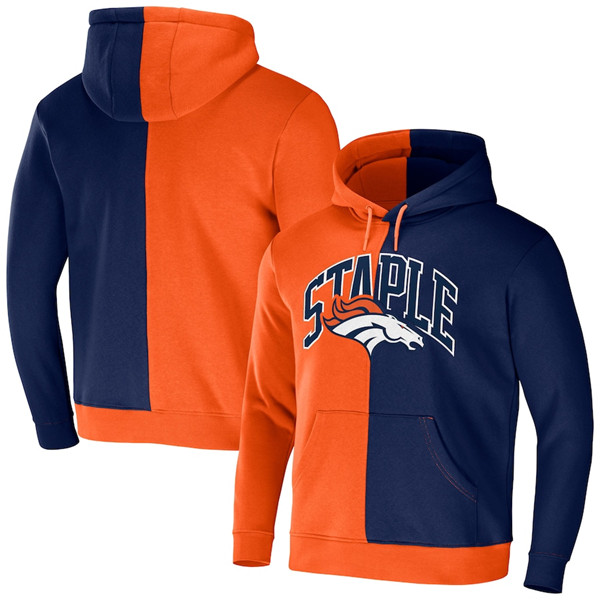 Denver Broncos Orange Navy Split Logo Pullover Hoodie